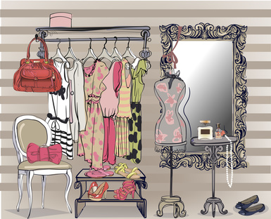 colorful interior vector illustration with women wardrobe